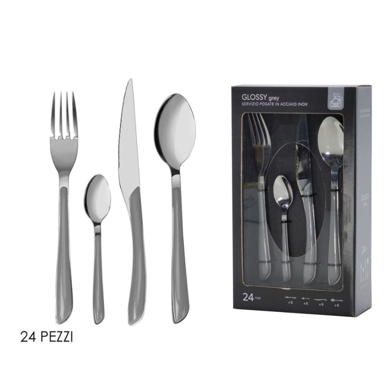 Set Posate Glossy Grigio 24pz