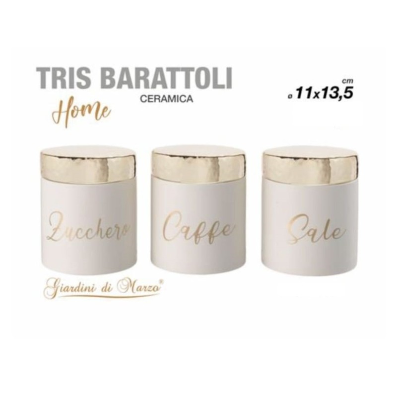 Tris barattoli tortora zucchero, caffè, sale