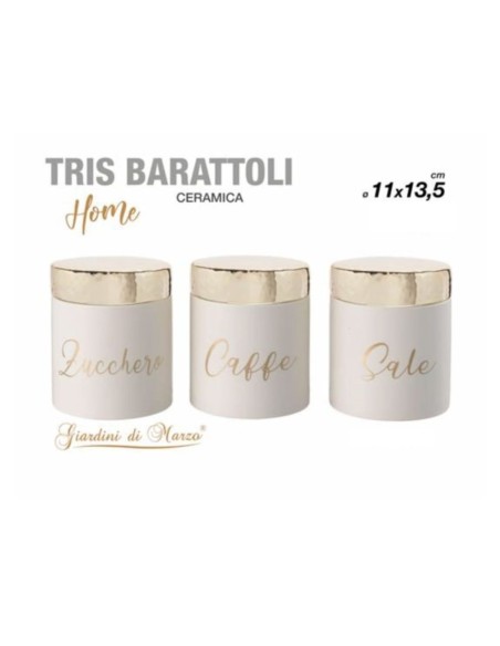 Tris barattoli tortora zucchero, caffè, sale