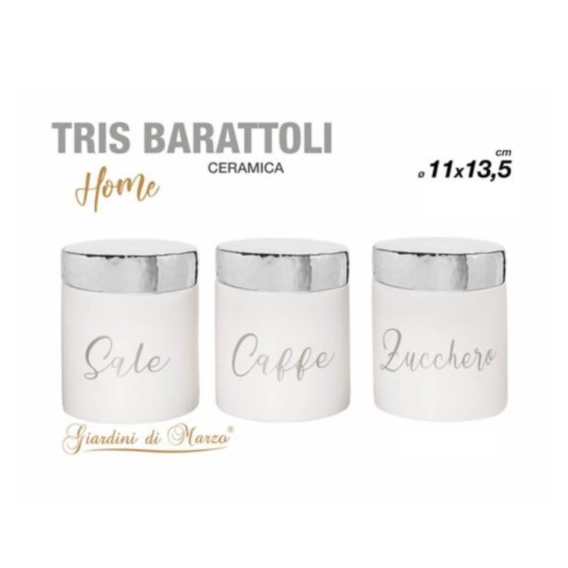 Tris barattoli bianco zucchero, caffè, sale