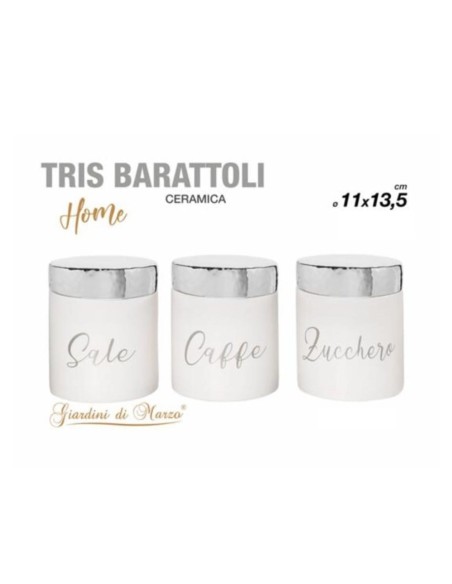 Tris barattoli bianco zucchero, caffè, sale
