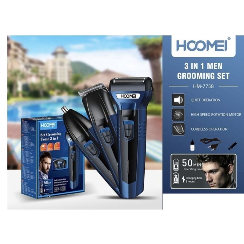 Rasoio uomo 3in1 set grooming hoomei hm-7758