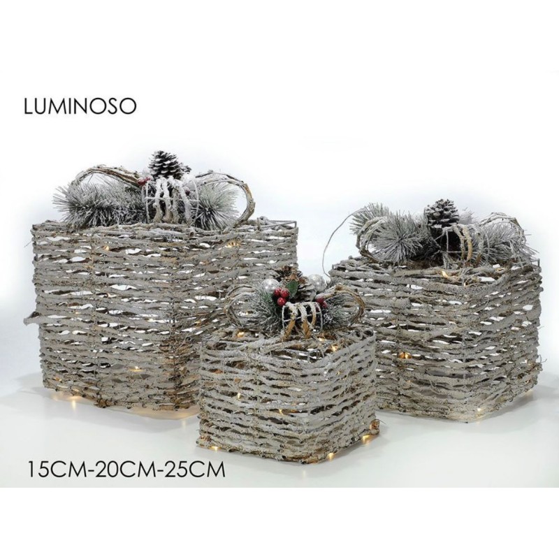 Set 3 pacchi regali natalizi luci led tris