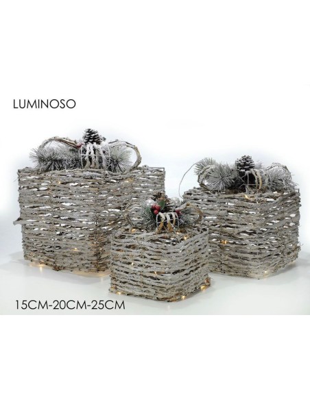 Set 3 pacchi regali natalizi luci led tris