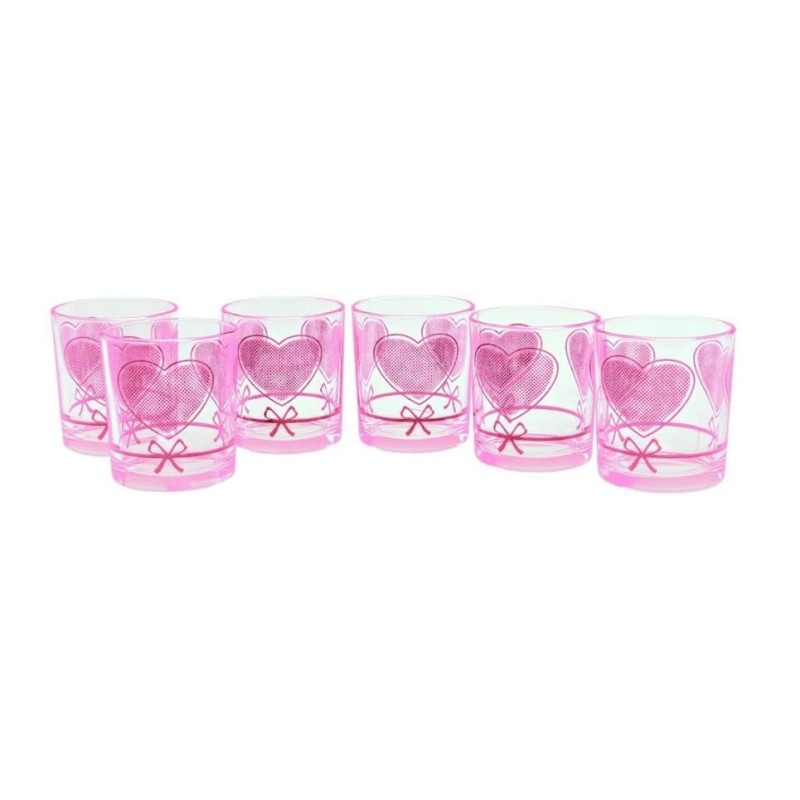 bicchieri in vetro cuore rosa 6pz