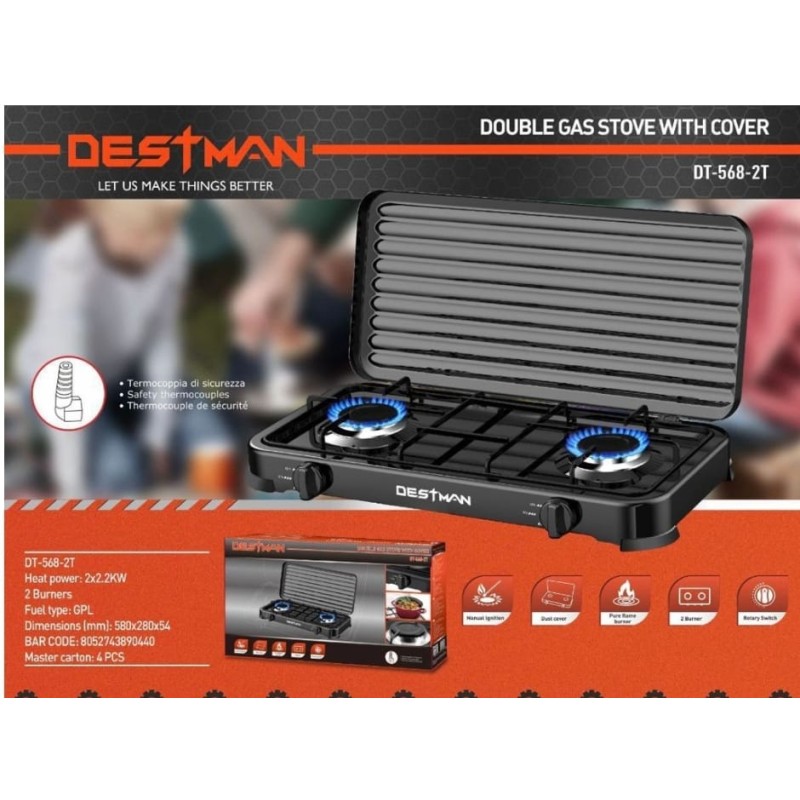 Fornello a gas doppio destman dt-568-2T