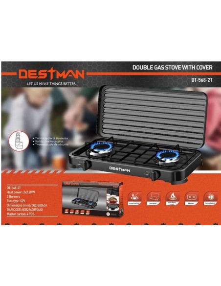 Fornello a gas doppio destman dt-568-2T