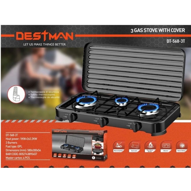 Fornello a gas triplo destman dt-568-3T