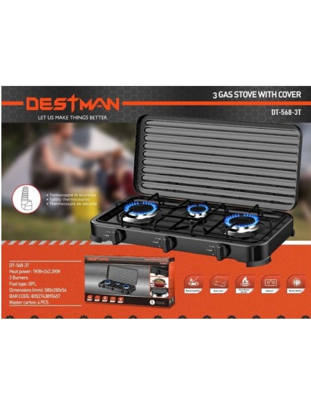 Fornello a gas triplo destman dt-568-3T