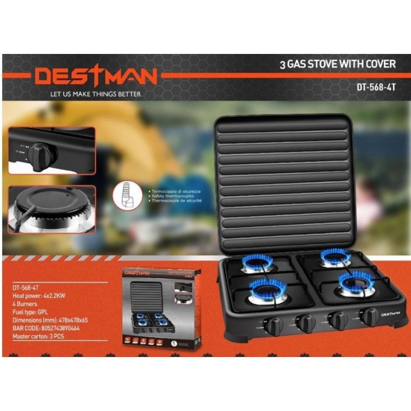 Fornello a gas quattro fuochi destman dt-568-4T