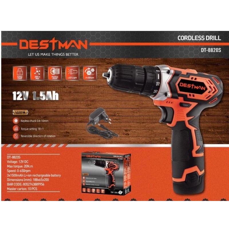 Trapano avvitatore a batteria 12V destman dt-8820S