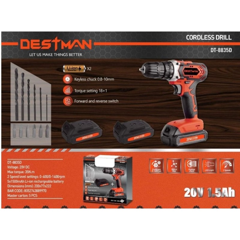 Trapano avvitatore a batteria 20V destman dt-8835D