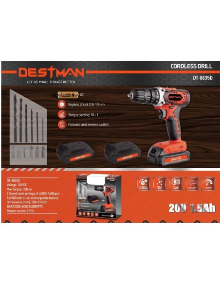 Trapano avvitatore a batteria 20V destman dt-8835D