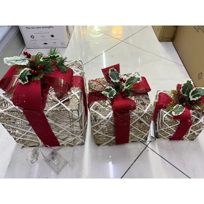 Set 3 pacchi regali natalizi luci led tris rosso