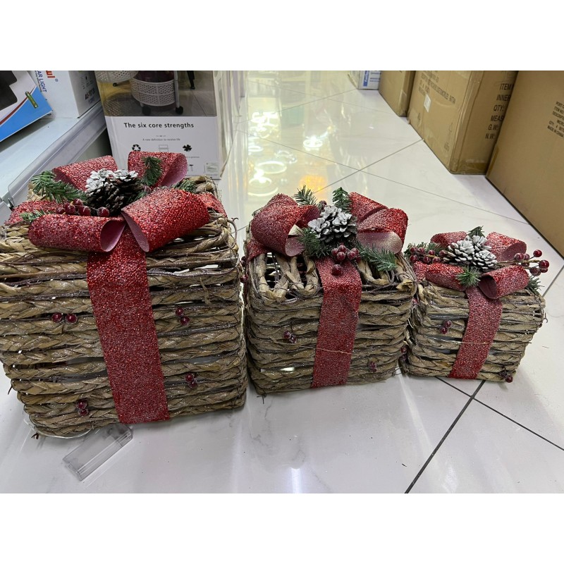 Set 3 pacchi regali natalizi luci led tris legno