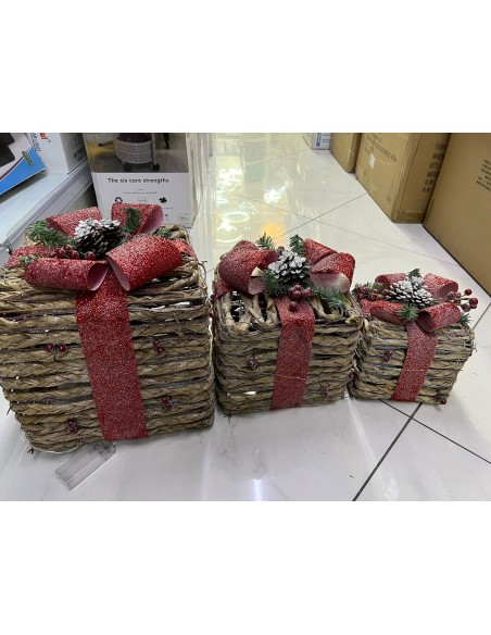 Set 3 pacchi regali natalizi luci led tris legno