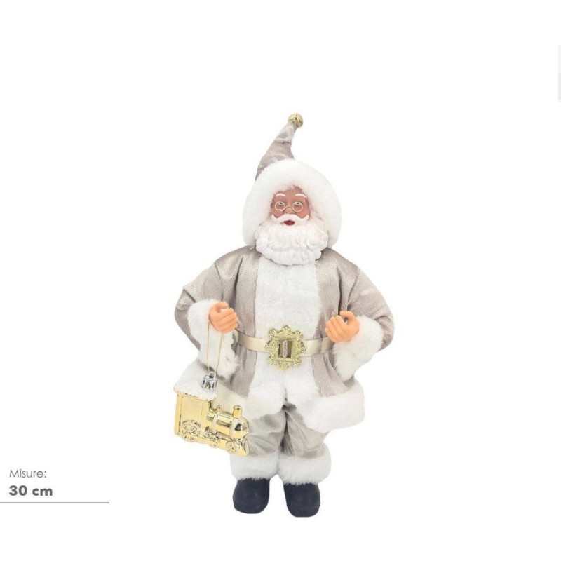 Babbo Natale 30cm rosa con ciondolo trenino