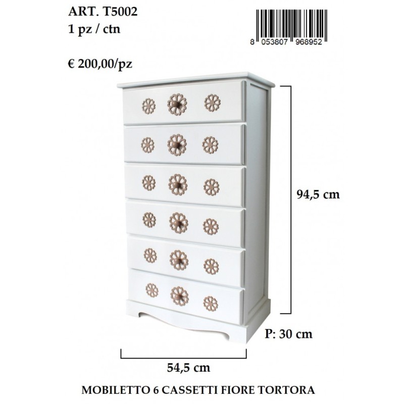 Mobiletto 6 cassetti fiori tortora