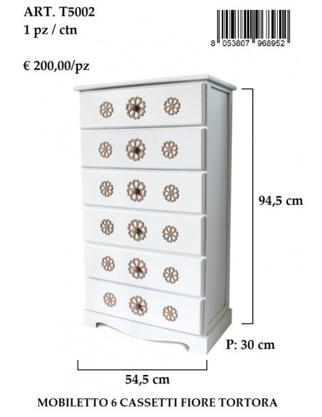 Mobiletto 6 cassetti fiori tortora