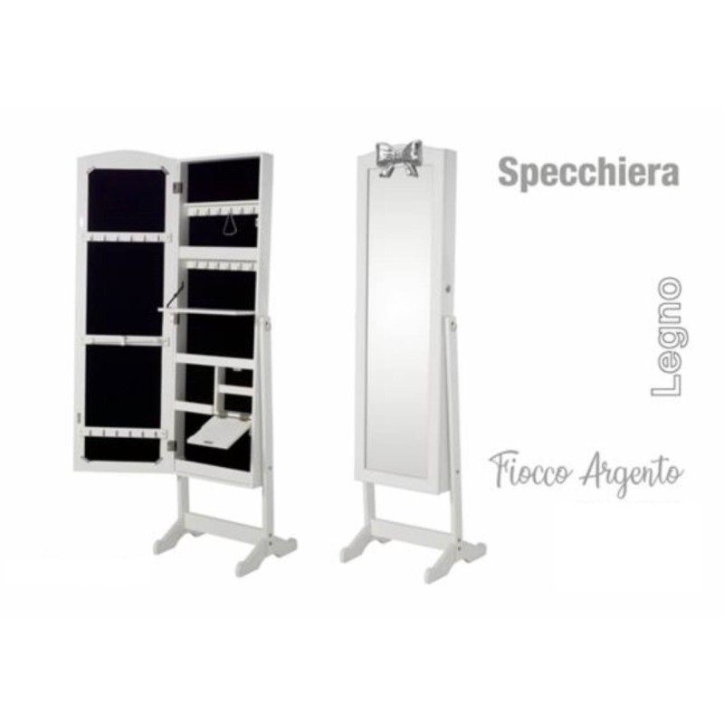 Specchiera portagioie in legno fiocco argento