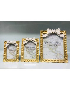 Portafoto ORO con fiocco rosa varie misure 2