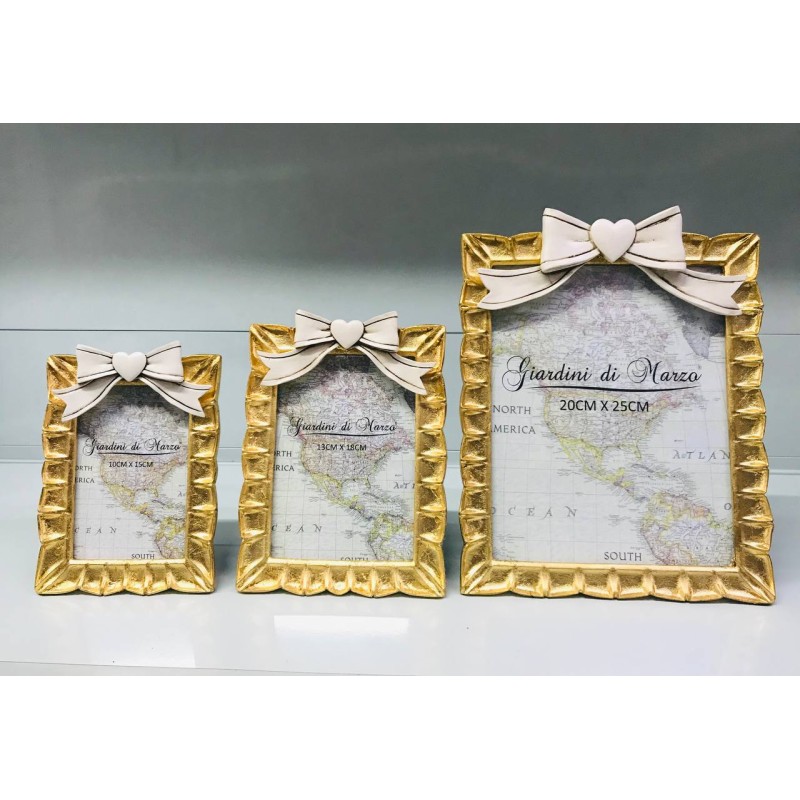 Portafoto ORO con fiocco rosa varie misure