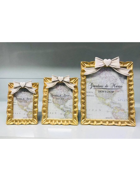 Portafoto ORO con fiocco rosa varie misure