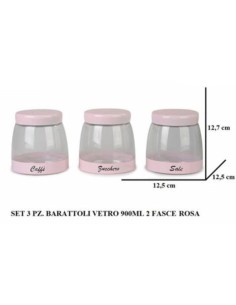 Tris Barattoli caffe,zucchero,sale in vetro Rosa 2
