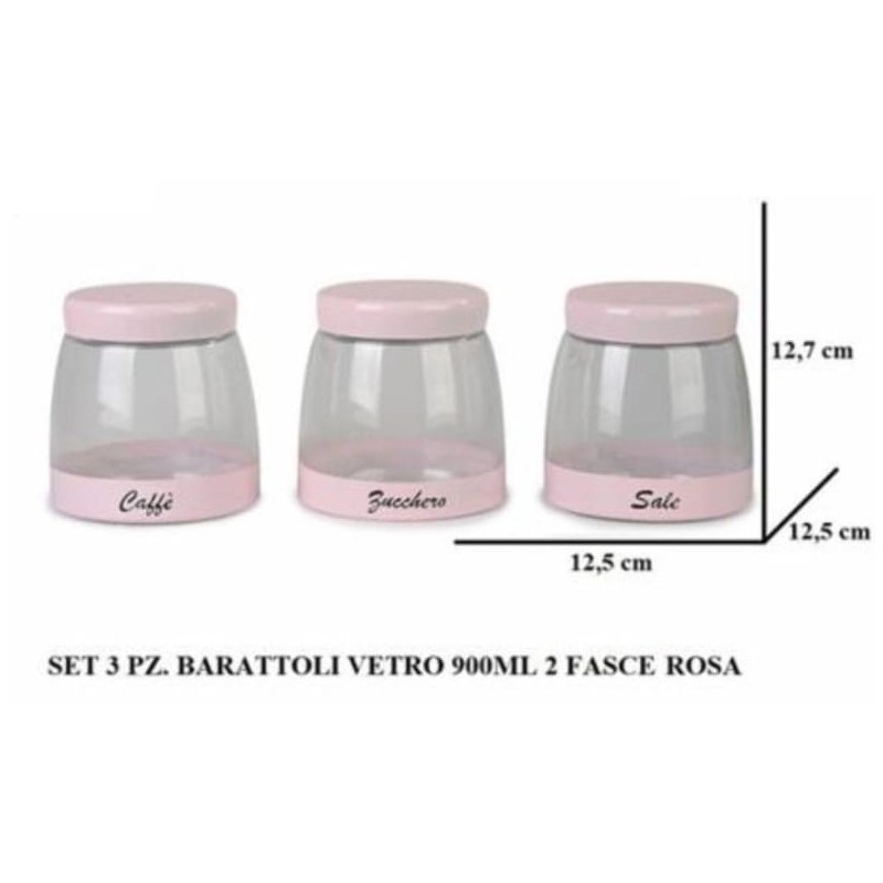 Tris Barattoli caffe,zucchero,sale in vetro Rosa