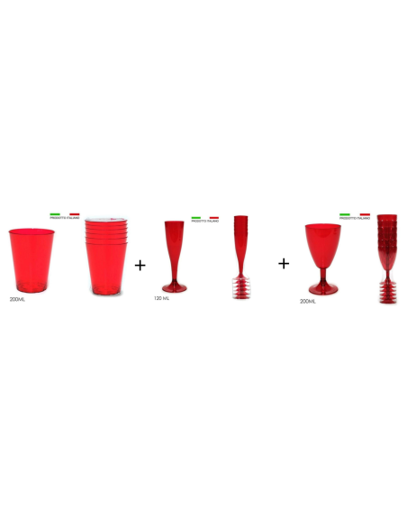 Set da 18 bicchieri vino, acqua, spumante plastica Rossi