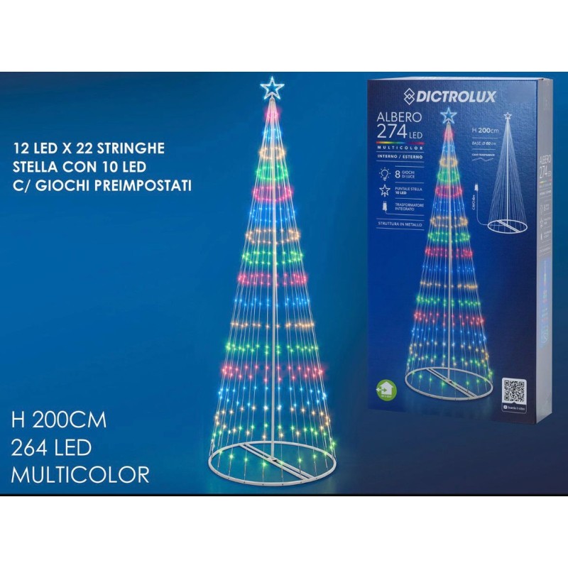 Albero di Natale Luminoso a Cono 274 LED h200cm