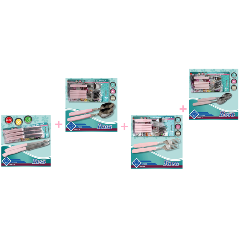 Set Rosa da 24pz Coltelli, cucchiai, forchette,...
