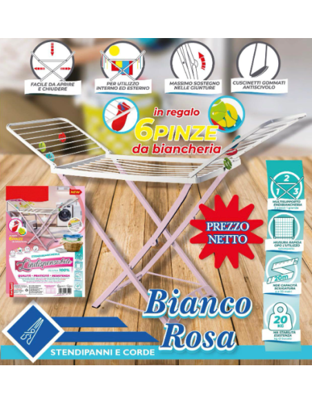 Stendipanni a corde bianco rosa con omaggio