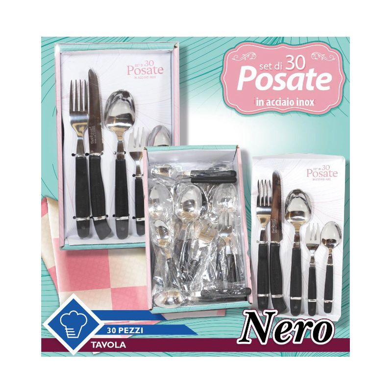 Set di 30 posate in Acciaio INOX Nero Fatigati