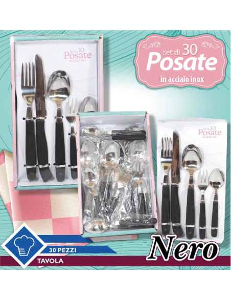 Set di 30 posate in Acciaio INOX Nero Fatigati