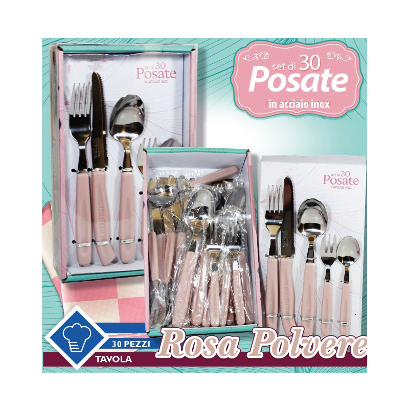 Set di 30 posate in Acciaio INOX Rosa Polvere...