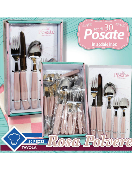 Set di 30 posate in Acciaio INOX Rosa Polvere Fatigati