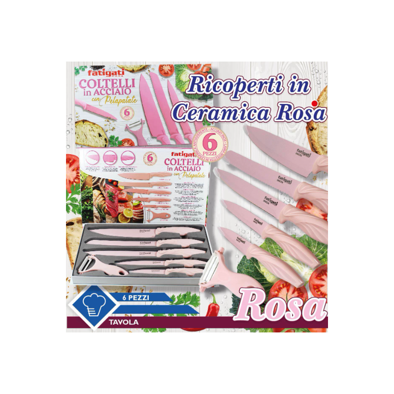 Set coltelli 6pz Rosa ricoperti in Ceramica...