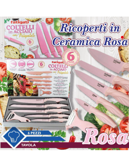 Set coltelli 6pz Rosa ricoperti in Ceramica Fatigati
