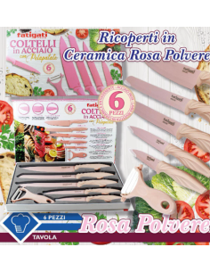 Set coltelli 6pz Rosa Polvere ricoperti in Ceramica Fatigati 2