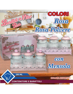 Barattoli in Vetro Paris Rosa Polvere con Mensola 2