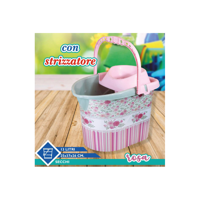 Secchio con strizzatore Lavapavimenti Rosa