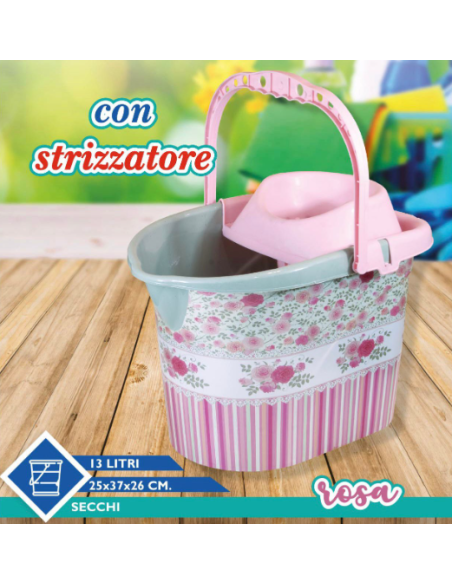 Secchio con strizzatore Lavapavimenti Rosa