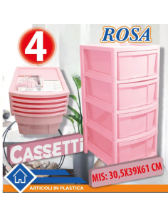 Cassettiera Organizzer interni Rosa 4 cassetti