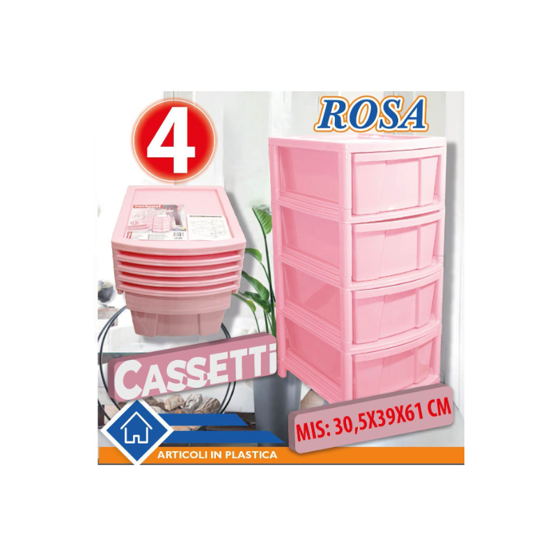 Cassettiera Organizzer interni Rosa 4 cassetti