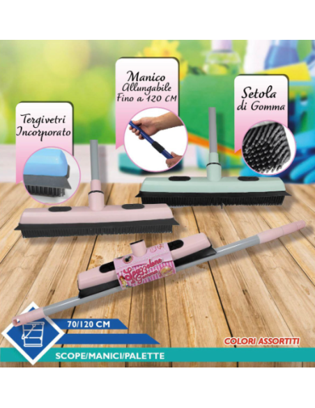 Set scopa con manico e tergivetro incorporato vari colori