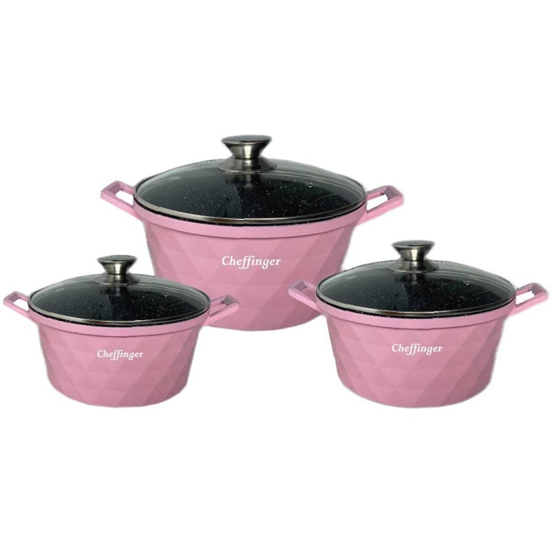 Cheffinger Set Di Casseruole Diamantate Rosa