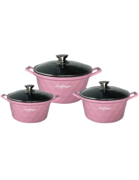 Cheffinger Set Di Casseruole Diamantate Rosa