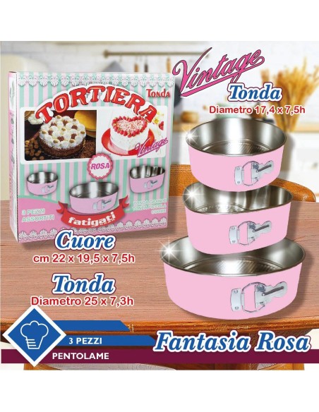 Set di 3pz Tortiera Apribile con Cerniera Rosa