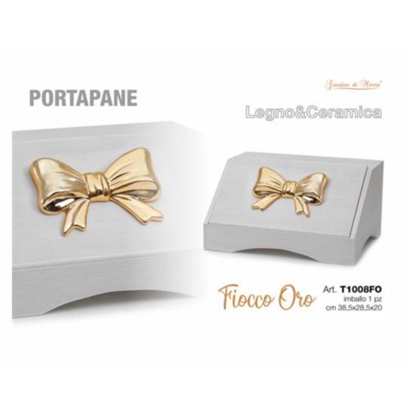 Portapane con Fiocco Oro legno e ceramica